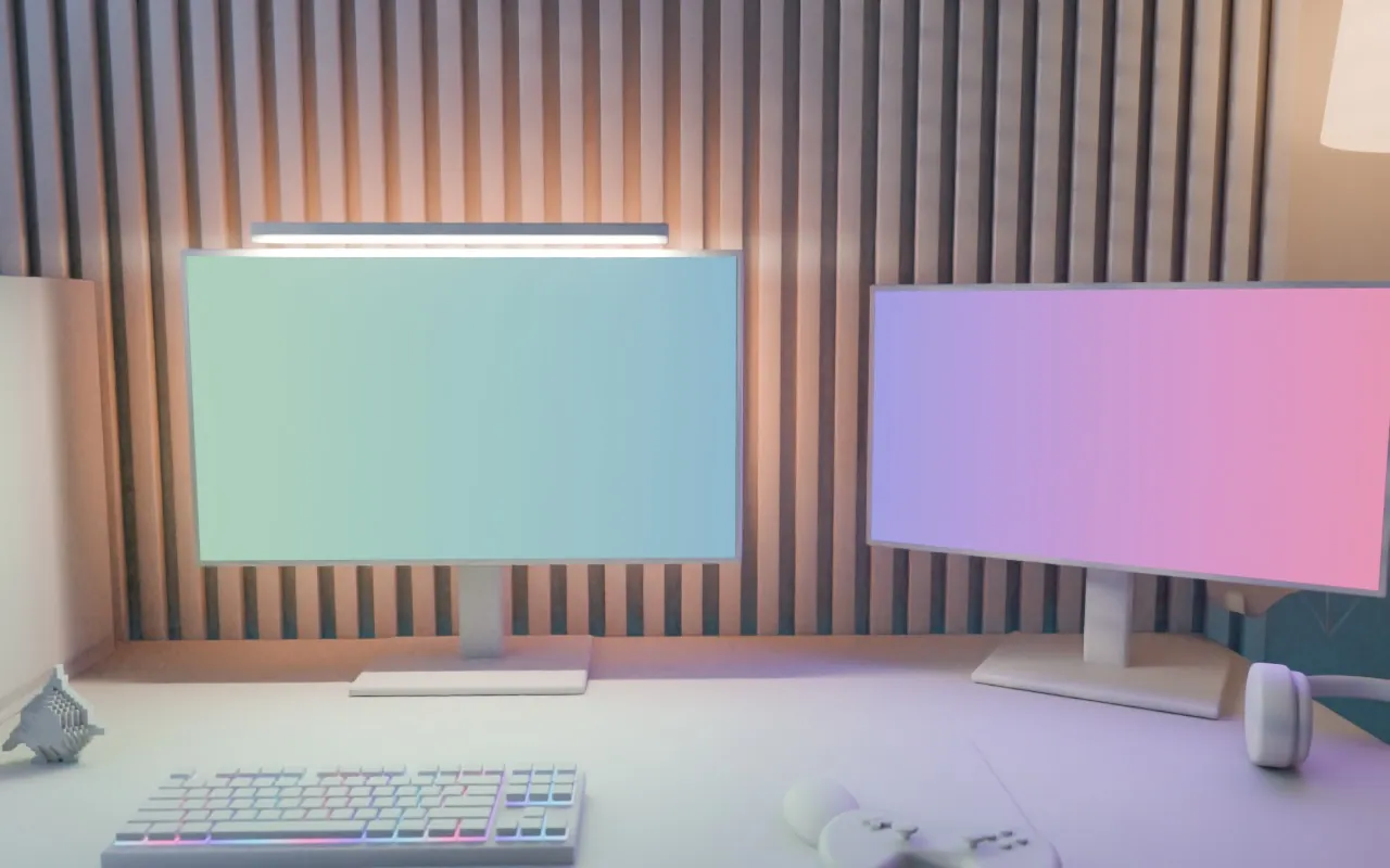Gaming desk with two monitors (clay)